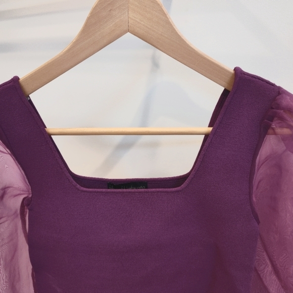 House of Harlow 1960 Sheer Puff Sleeves Knit Top - Picture 3 of 12